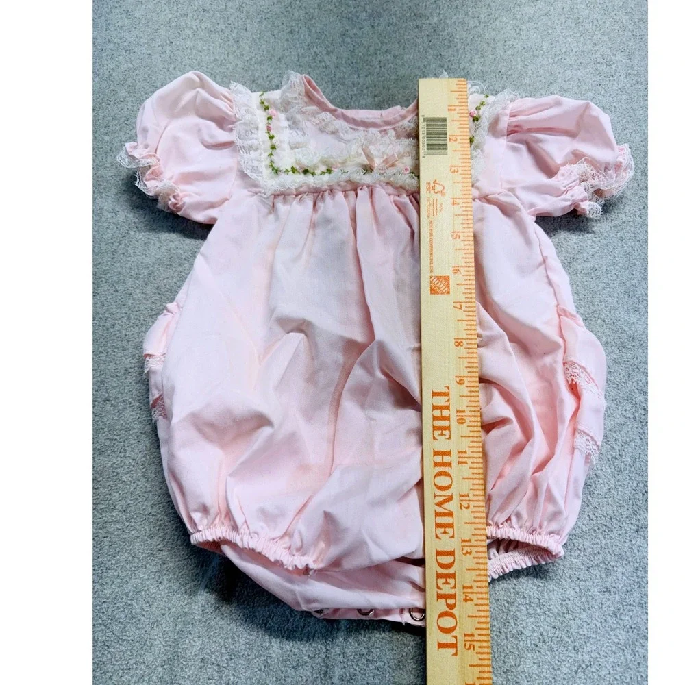 Vintage Alexis Baby Girls Pink Lace Bubble Romper 9 Months Heirloom USA